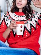 Choies Red Geo Pattern Knit Sweater