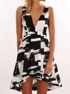 Choies Black Contrast V-neck Hi-lo Dress