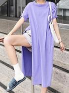 Choies Women's Purple Cotton Side Split Short Sleeve Longline T-shirt