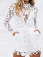 Choies White Cut Out Detail Long Sleeve Chic Women Lace Romper Playsuit