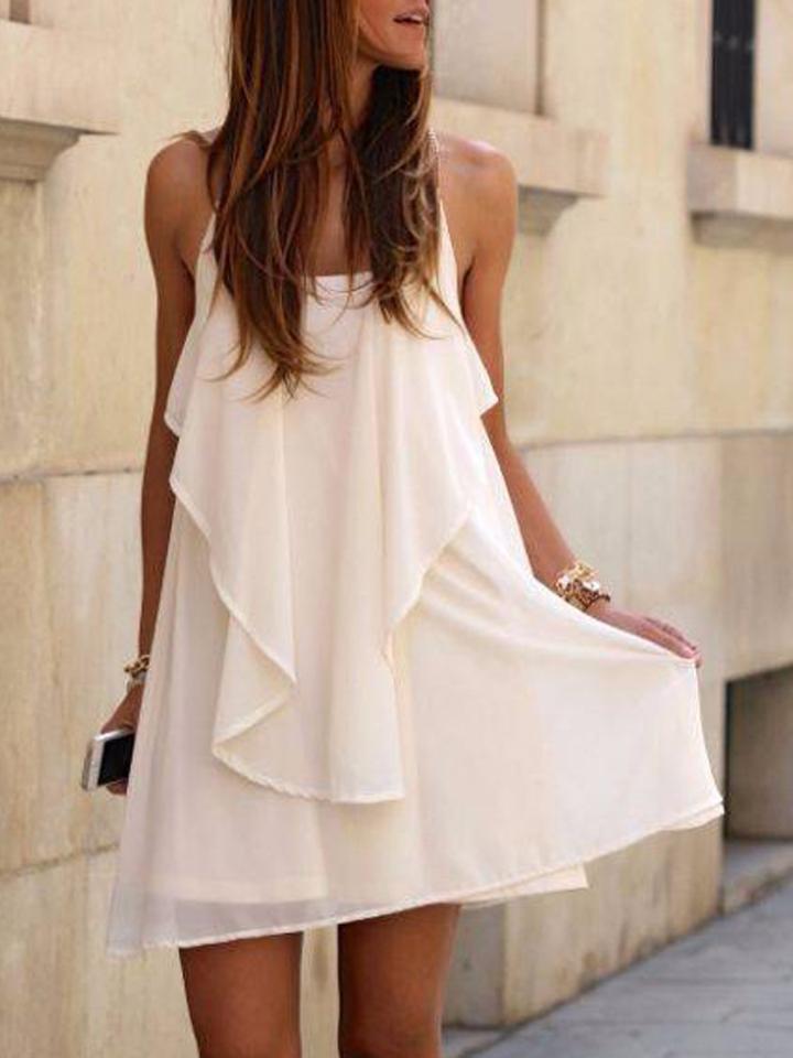 Choies White Chain Spaghetti Strap Back Cross Asymmetric Hem Dress