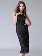Choies Black Cut Out Detail Lace Midi Dress