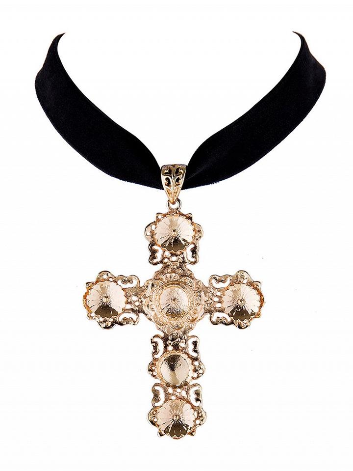 Choies Black Velvet Cross Pendant Choker Necklace