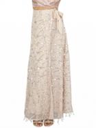 Choies Nude Pink High Waist Sequins Side Split Mesh Overlay Maxi Skirt