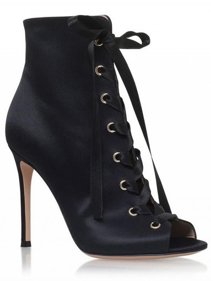 Choies Black Satin Look Peep Toe Lace Up Detail Heeled Sandals