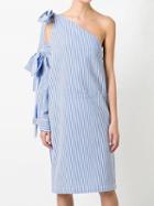 Choies Blue Stripe One Shoulder Bow Detail Long Sleeve Shift Dress