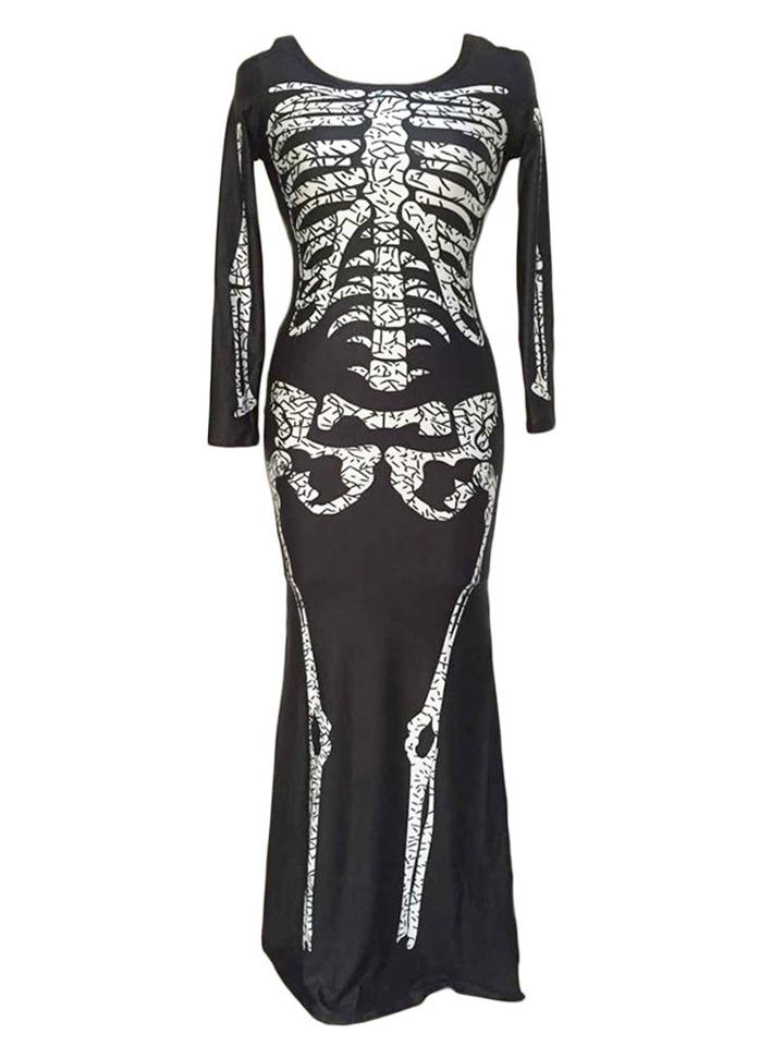 Choies Black Skeleton Print Halloween Bodycon Maxi Dress