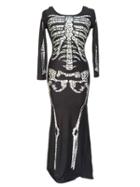 Choies Black Skeleton Print Halloween Bodycon Maxi Dress