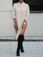 Choies White Side Slit Long Sleeve Shirt Dress