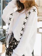 Choies White Cold Shoulder Lace Up Detail Long Sleeve Knit Sweater