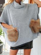Choies Gray High Neck Fluffy Pocket Batwing Sleeve Chic Women Knit Sweater