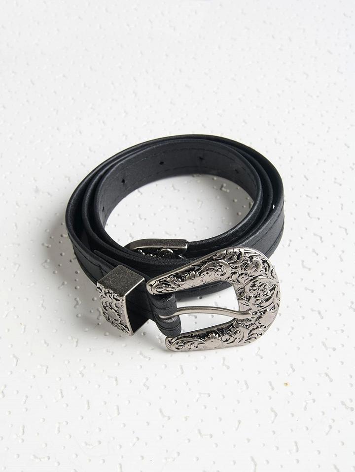 Choies Black Pu Embossed Buckle Waist Belt
