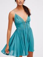 Choies Green Spaghetti Strap V-neck Lace Panel Open Back Mini Dress