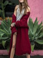 Choies Burgundy Open Front Batwing Sleeve Chunky Longline Cardigan