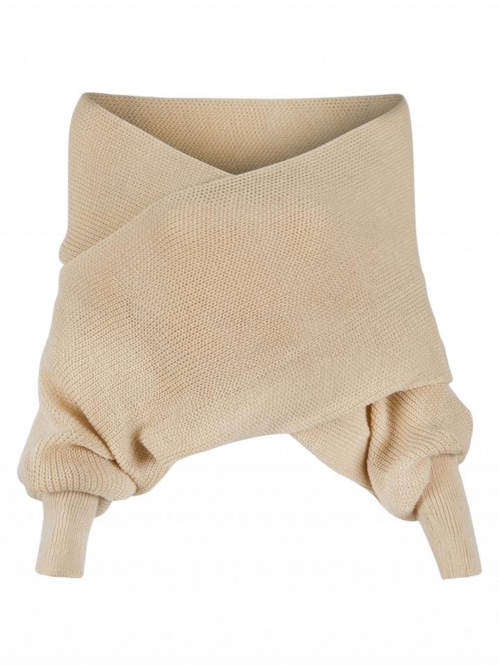 Choies Beige Off Shoulder V-neck Wrap Detail Long Sleeve Knit Sweater