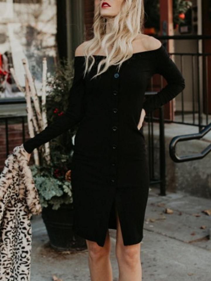 Choies Black Off Shoulder Long Sleeve Chic Women Mini Dress