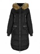 Choies Black Faux Fur Trim Hood Detail Longline Padded Jacket