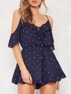 Choies Dark Blue Spaghetti Strap V-neck Polka Dot Romper Playsuit