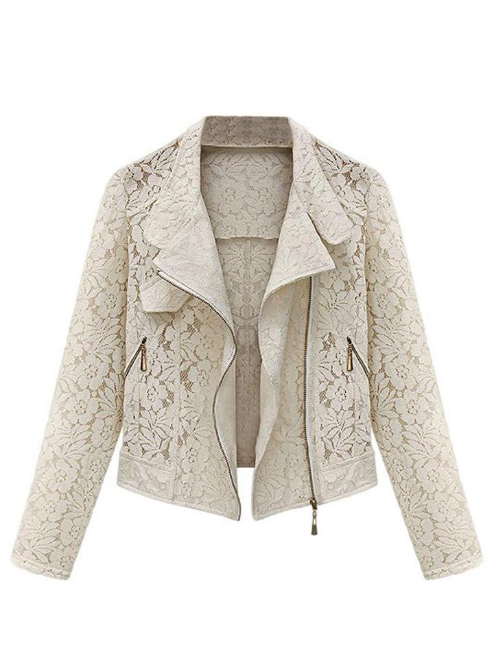 Choies Beige Crocheted Lace Short Jacket