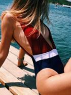 Choies Red Contrast Plunge Swimsuit