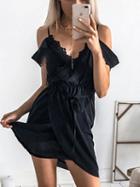 Choies Black V-neck Lace Panel Tie Waist Cami Mini Dress