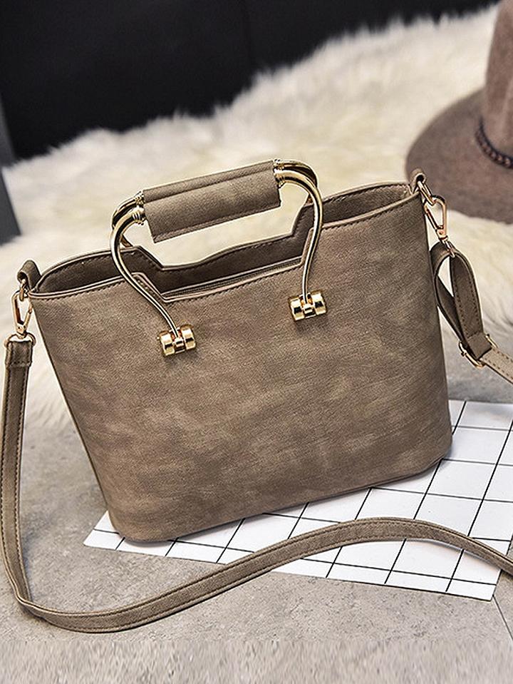 Choies Khaki Metal Handle Shoulder Bag