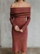 Choies Orange Cotton Off Shoulder Long Sleeve Chic Women Bodycon Dress