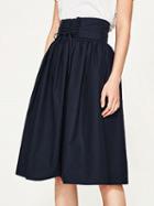 Choies Navy Blue High Waist Lace Up Front Midi Skirt