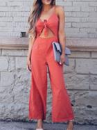Choies Red Spaghetti Strap V-neck Tie Front Chic Women Jumpsuit