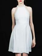 Choies White Halter Beaded Embellished Sleeveless Chic Women Mini Dress