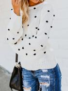 Choies White Fluffy Ball Detail Long Sleeve Chic Women Knit Sweater