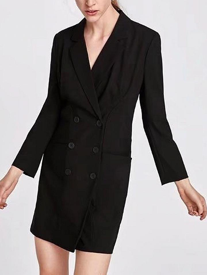 Choies Black Lapel Double-breasted Button Placket Mini Dress