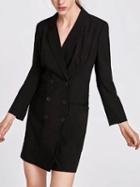 Choies Black Lapel Double-breasted Button Placket Mini Dress