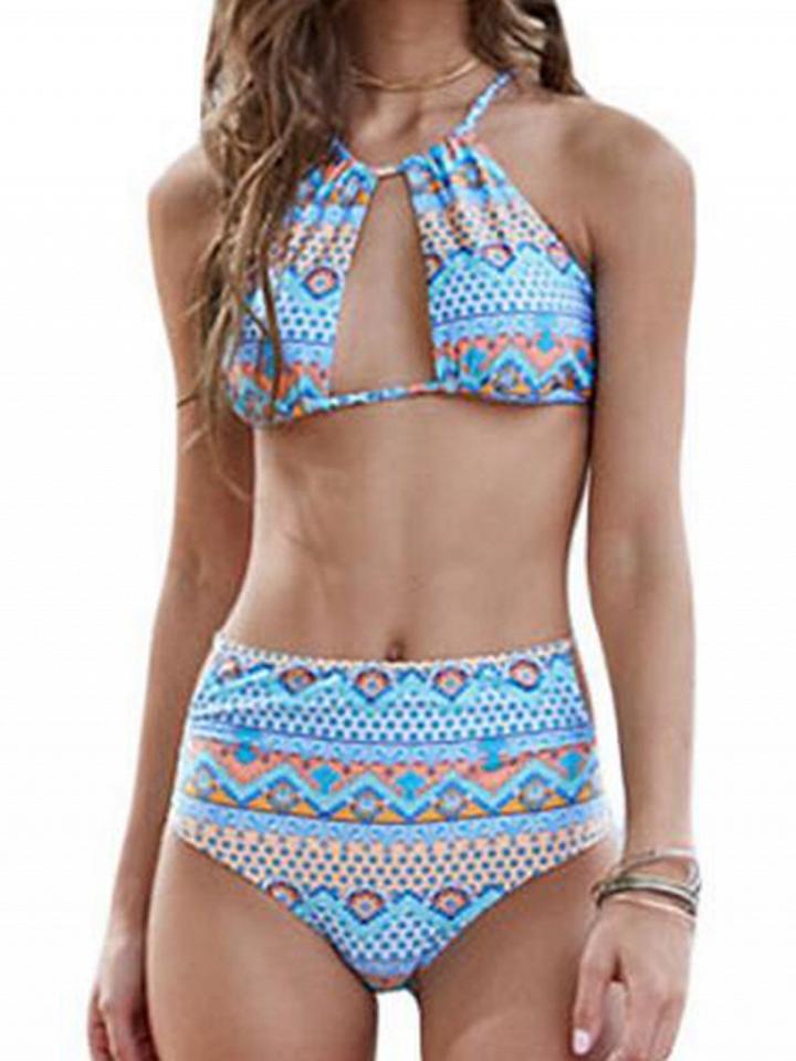 Choies Multicolor Halter Tribal Print Bikini Top And High Waist Bottom