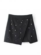 Choies Black High Waist Pearl Beaded Asymmetric Hem Mini Skirt