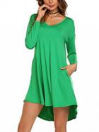 Choies Green V-neck Long Sleeve Hi-lo Dress