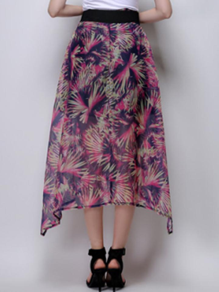 Choies Red Leaves Print Hi-lo High Waist Skirt