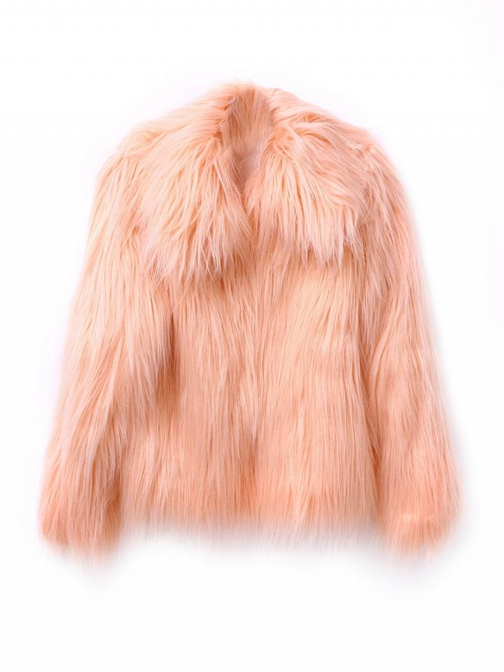 Choies Peach Pink Vintage Style Faux Fur Coat