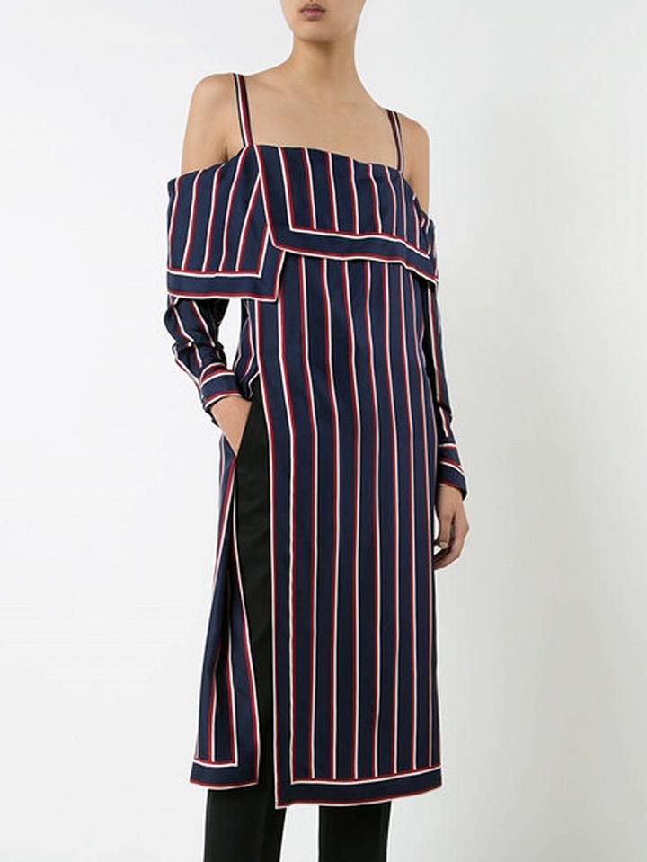 Choies Navy Stripe Spaghetti Strap Thigh Split Midi Dress