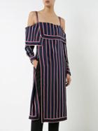 Choies Navy Stripe Spaghetti Strap Thigh Split Midi Dress
