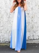 Choies Blue Stripe Contrast Spaghetti Strap Maxi Dress