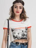 Choies White Contrast Neckline Latter Short Sleeve Cropped T-shirt