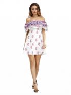 Choies White Off Shoulder Paisley Print A-line Mini Dress