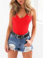 Choies Red Tie Back Backless One-piece Swimsuit