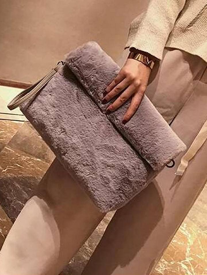 Choies Gray Faux Fur Foldover Handbag