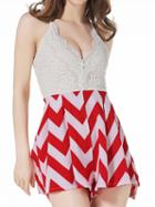 Choies Red Chevron Skirt Lace Top Cami Romper Playsuit