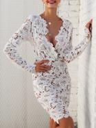 Choies White Plunge Long Sleeve Lace Bodycon Dress