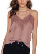 Choies Pink V-neck Lace Trim Ribbed Cami Top