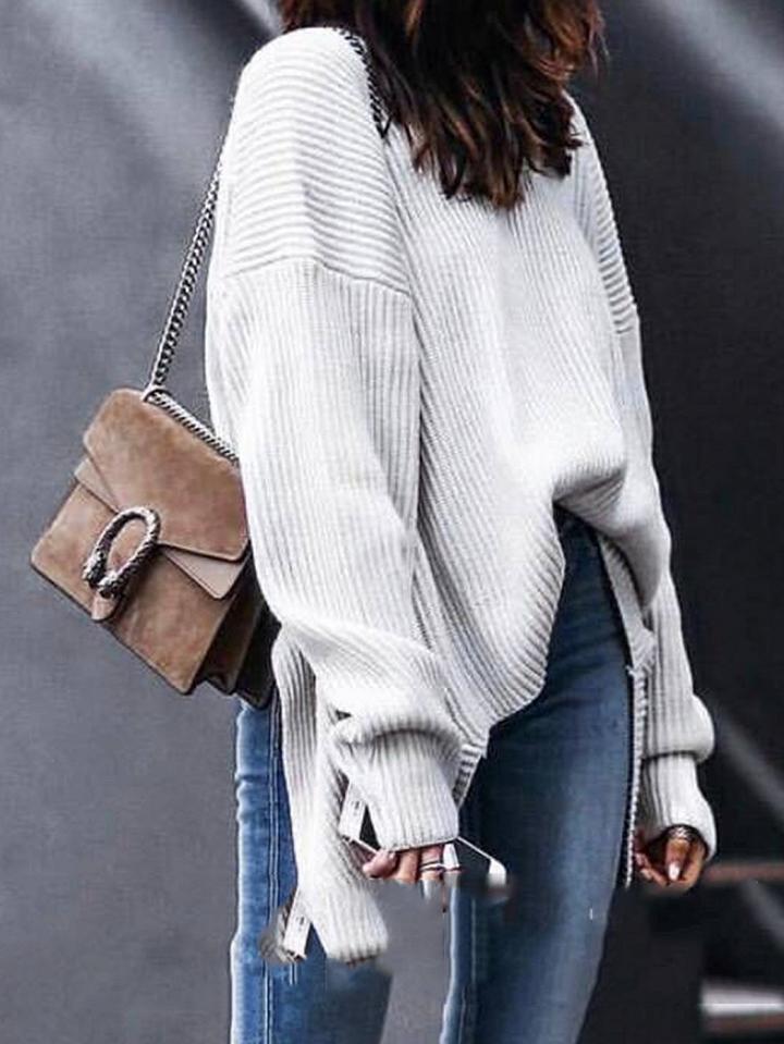 Choies White Open Back Long Sleeve Knit Sweater