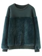 Choies Green Faux Fur Panel Long Sleeve Sweatshirt